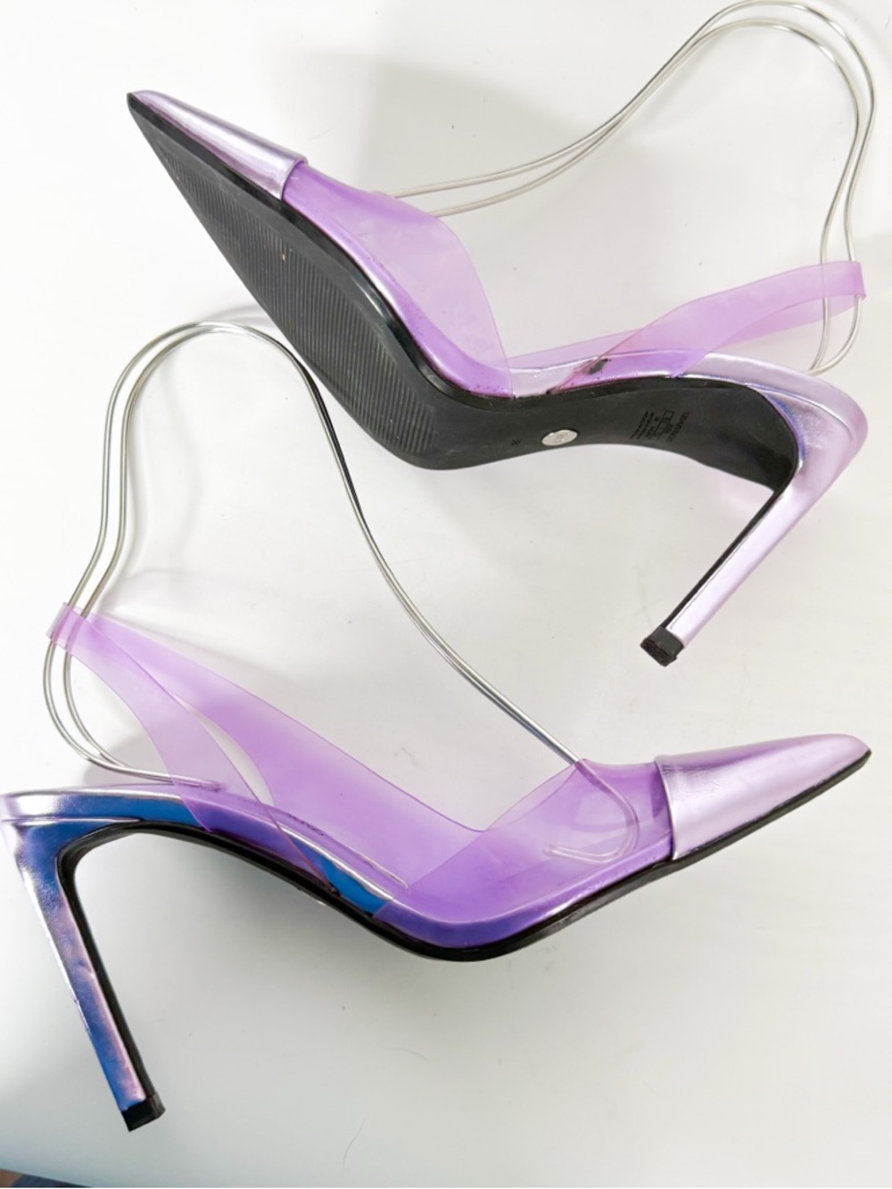 ZARA Purple Clear Slingback Heels Metallic Pointed Toe Stiletto Size 38 - Picture 5 of 8